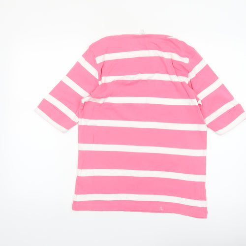 Cotton Traders Women's Pink White Striped 3/4 Sleeve Cotton T-Shirt UK 14