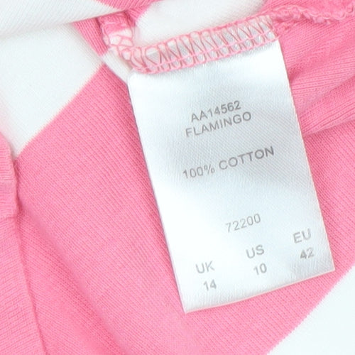 Cotton Traders Women's Pink White Striped 3/4 Sleeve Cotton T-Shirt UK 14