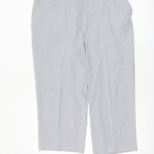 Bm Womens Blue Striped Cropped Trousers Size 16 Elastic Waist Polyester