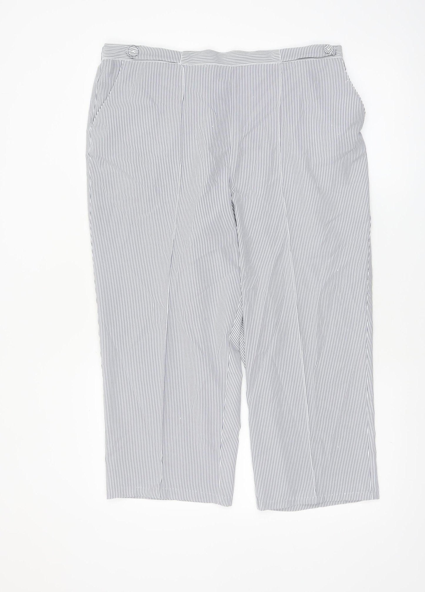 Bm Womens Blue Striped Cropped Trousers Size 16 Elastic Waist Polyester