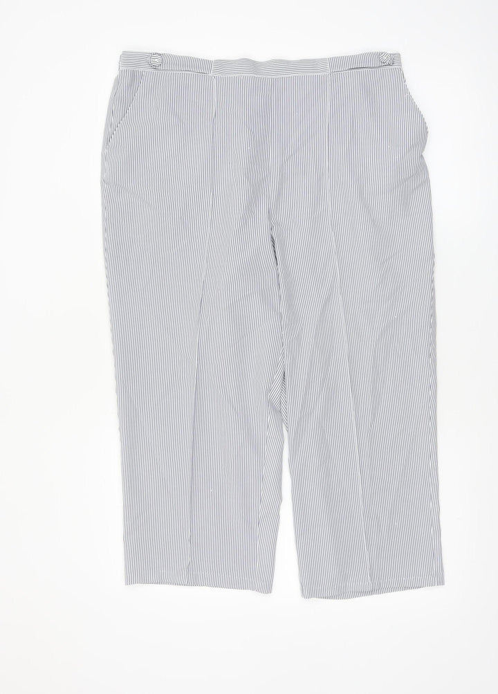 Bm Womens Blue Striped Cropped Trousers Size 16 Elastic Waist Polyester
