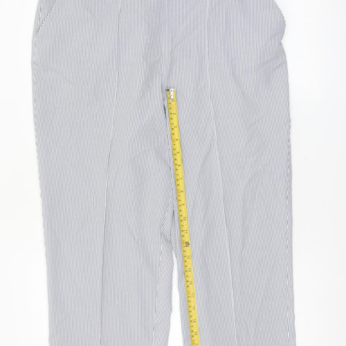 Bm Womens Blue Striped Cropped Trousers Size 16 Elastic Waist Polyester