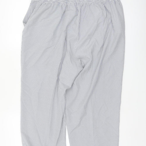 Bm Womens Blue Striped Cropped Trousers Size 16 Elastic Waist Polyester