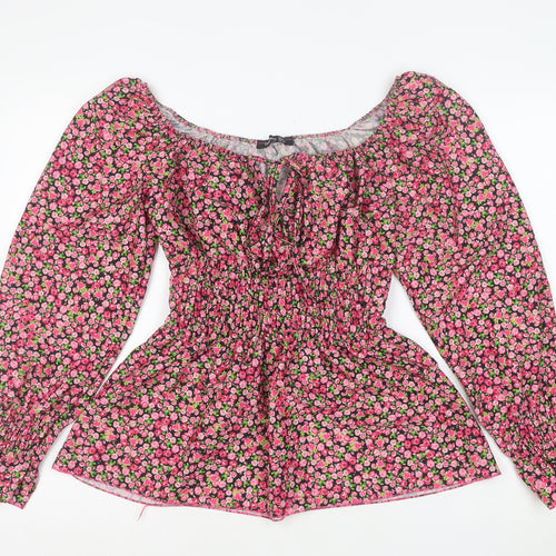 Boohoo Women's Multicoloured Floral Off Shoulder Puff Sleeve Blouse Size 14