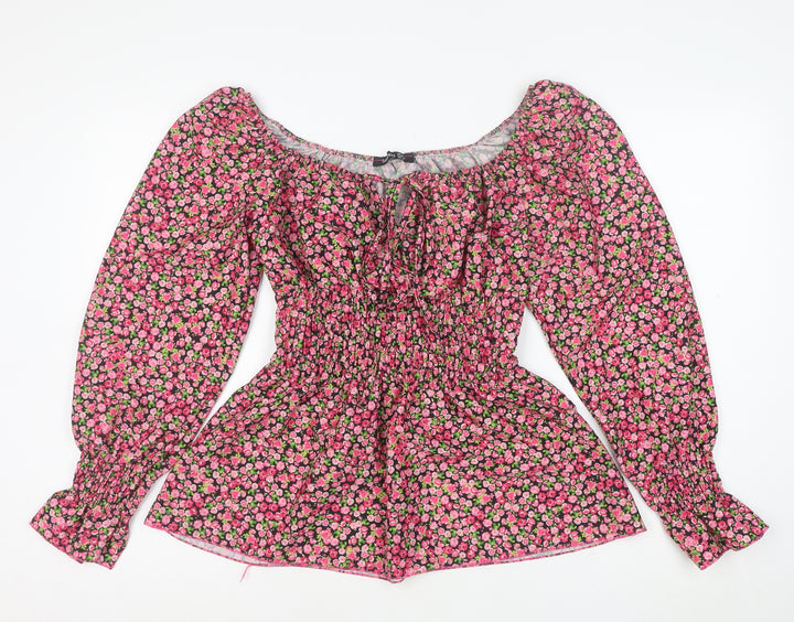 Boohoo Women's Multicoloured Floral Off Shoulder Puff Sleeve Blouse Size 14