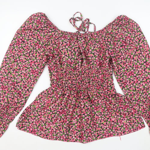 Boohoo Women's Multicoloured Floral Off Shoulder Puff Sleeve Blouse Size 14