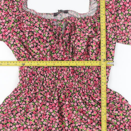 Boohoo Women's Multicoloured Floral Off Shoulder Puff Sleeve Blouse Size 14