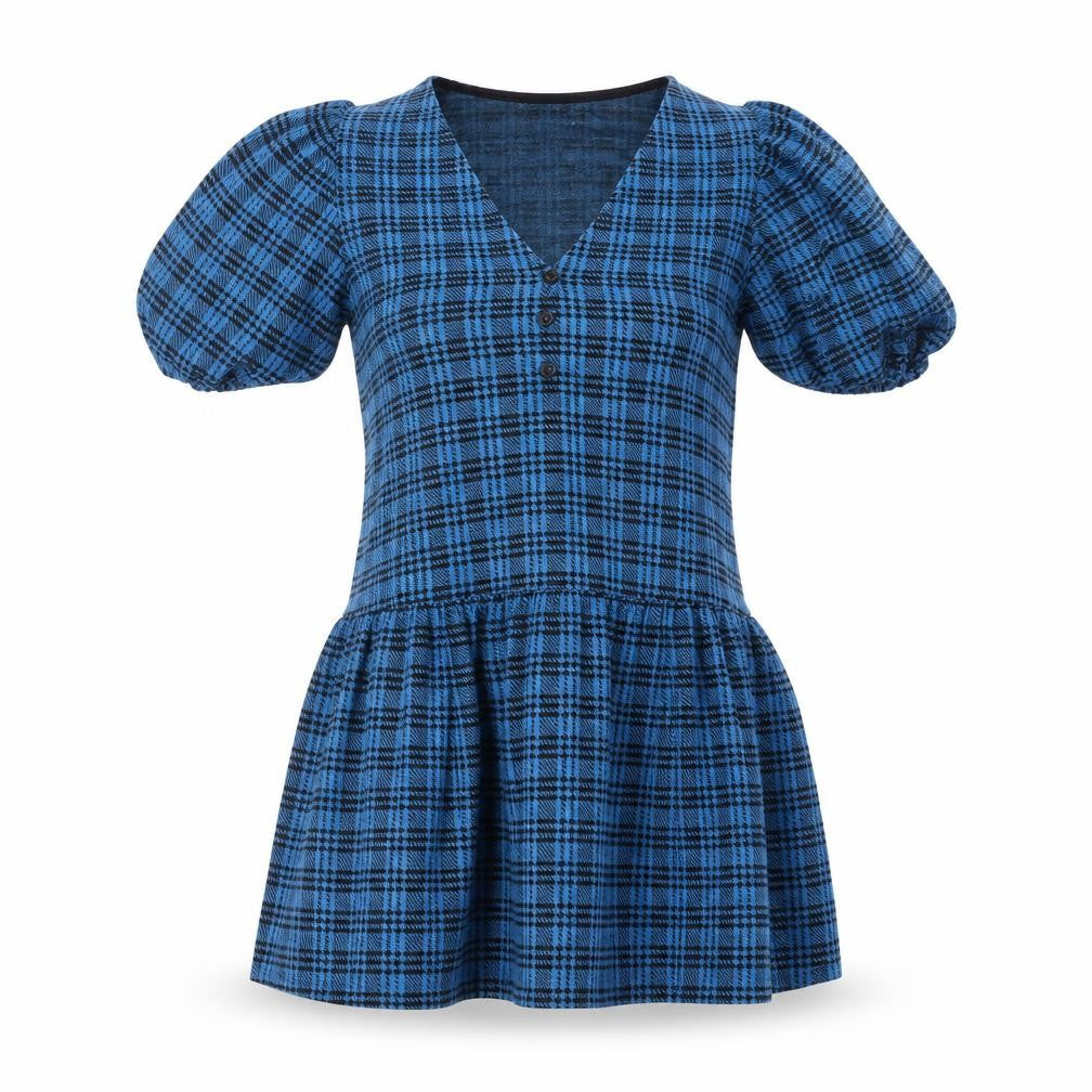 ASOS Design Women's Blue Check Puff Sleeve Skater Dress Size 8