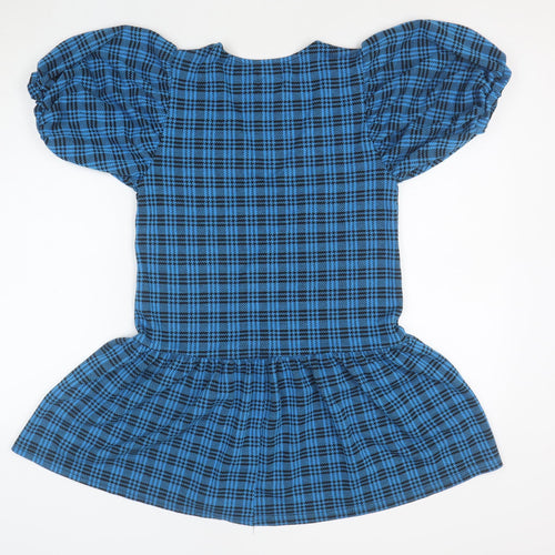 ASOS Design Women's Blue Check Puff Sleeve Skater Dress Size 8