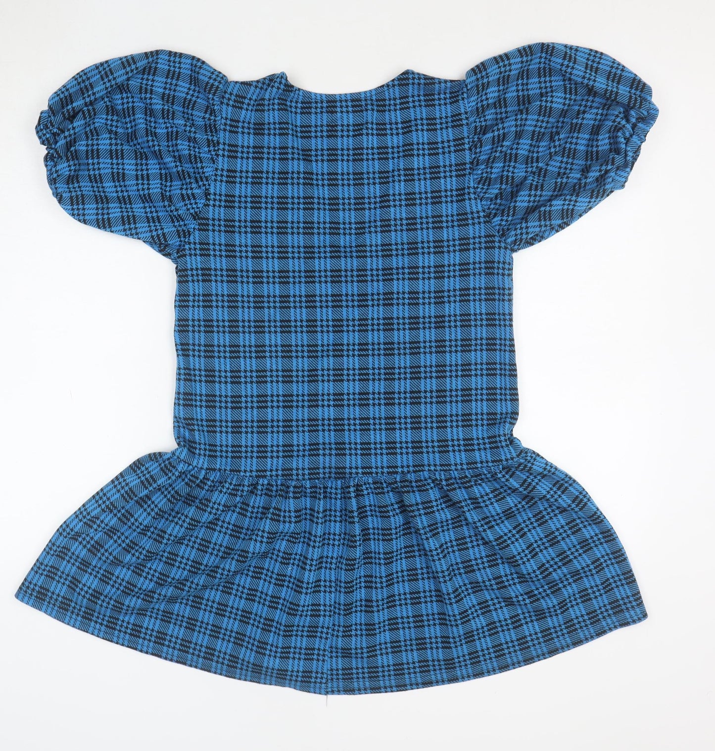 ASOS Design Women's Blue Check Puff Sleeve Skater Dress Size 8