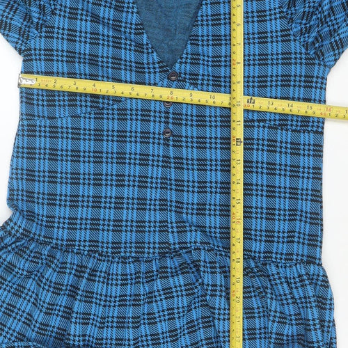 ASOS Design Women's Blue Check Puff Sleeve Skater Dress Size 8