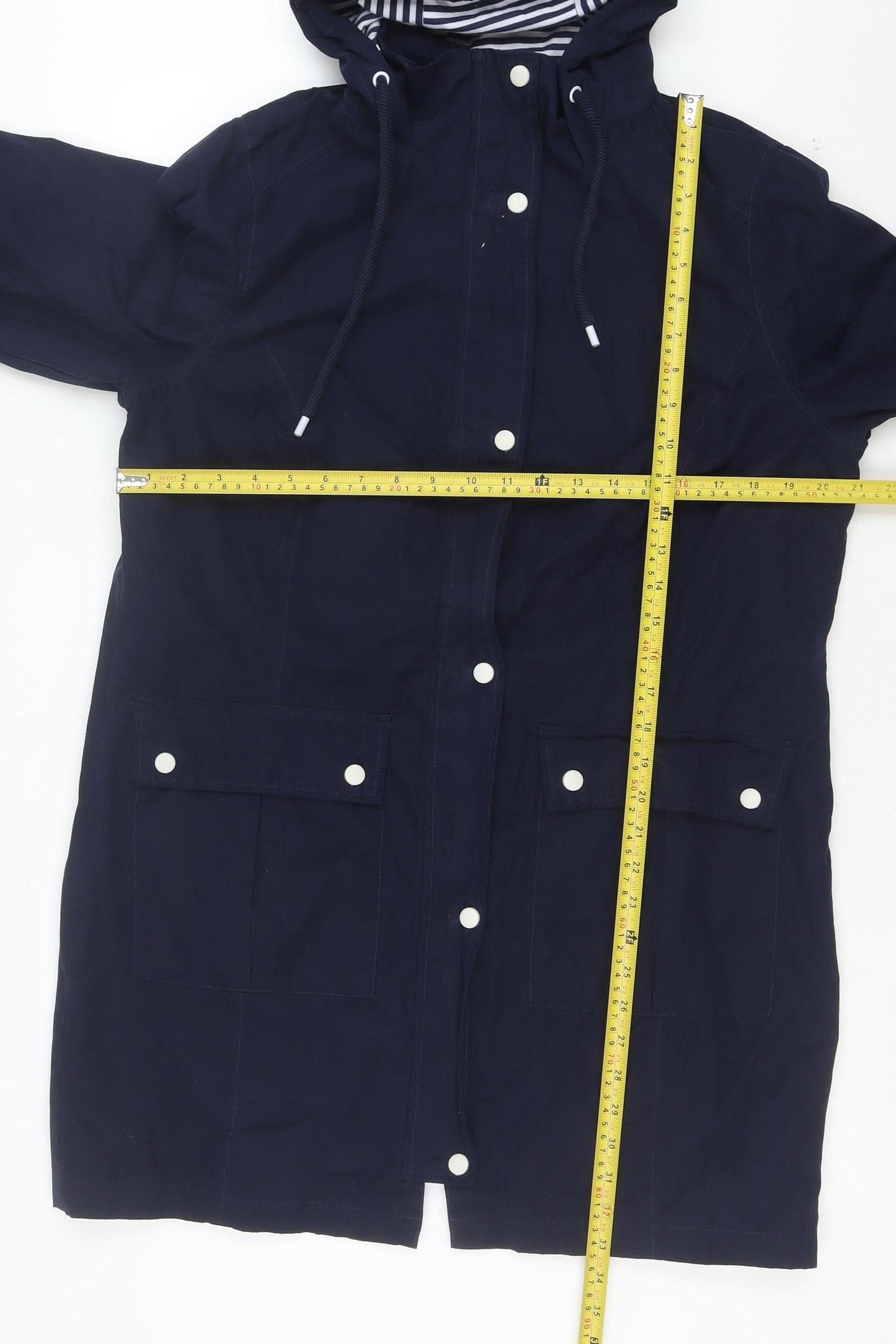 George Women’s Navy Hooded Rain Coat Size 14 Waterproof Mid-Length