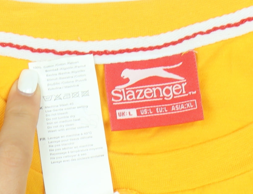 Slazenger Men's Yellow Cotton Short Sleeve Crew Neck T-Shirt L