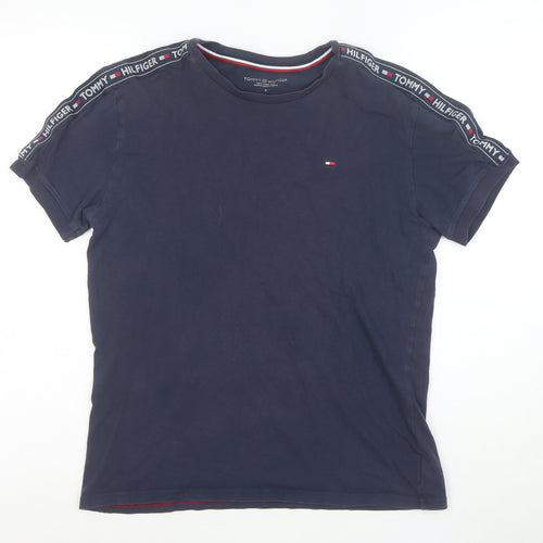 Tommy Hilfiger Men Navy Blue Short Sleeve Logo Tape Cotton T-Shirt S