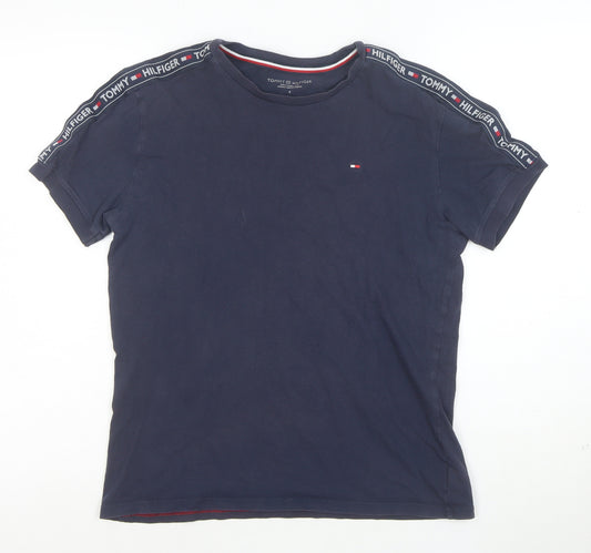 Tommy Hilfiger Men Navy Blue Short Sleeve Logo Tape Cotton T-Shirt S