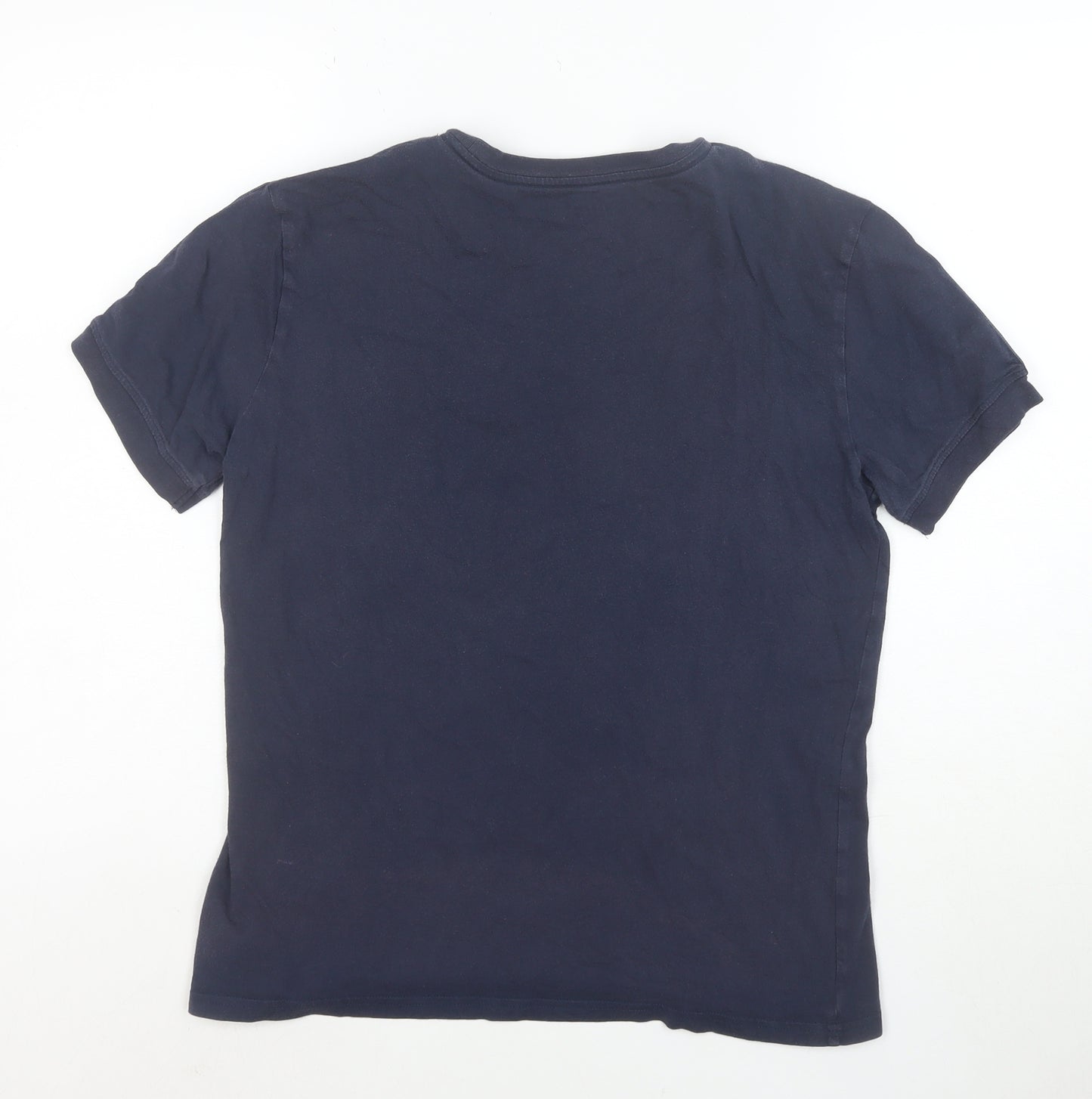 Tommy Hilfiger Men Navy Blue Short Sleeve Logo Tape Cotton T-Shirt S
