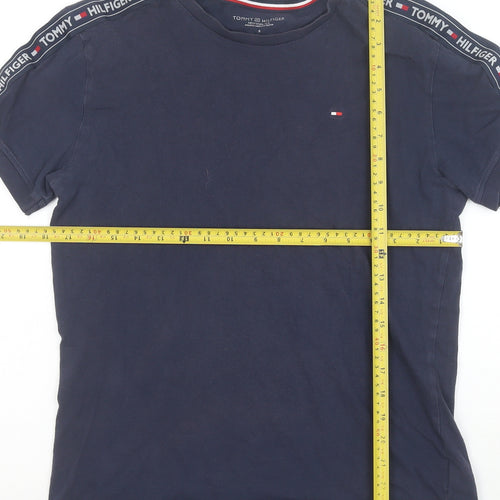 Tommy Hilfiger Men Navy Blue Short Sleeve Logo Tape Cotton T-Shirt S