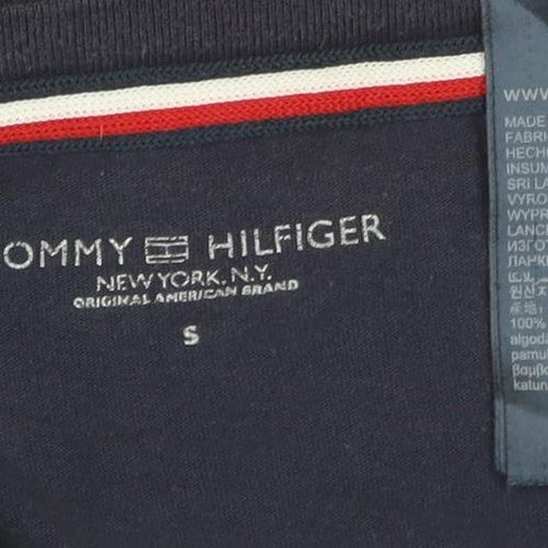 Tommy Hilfiger Men Navy Blue Short Sleeve Logo Tape Cotton T-Shirt S