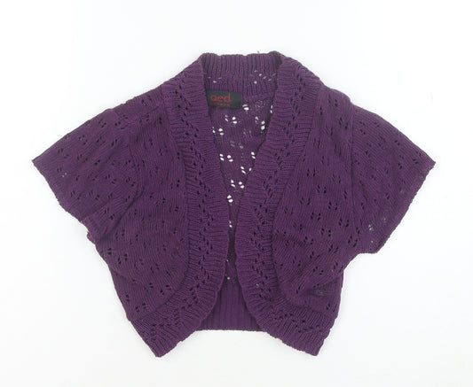 QED London Women's Purple Open Knit Short Sleeve Cardigan Size 10