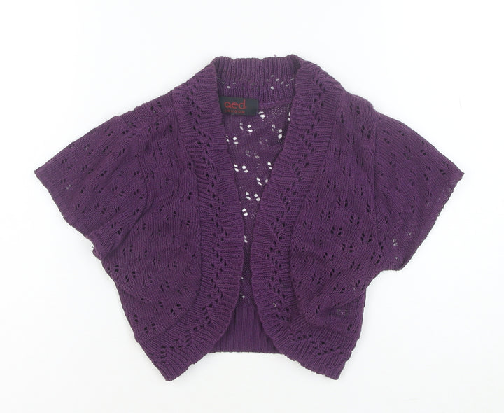 QED London Women's Purple Open Knit Short Sleeve Cardigan Size 10