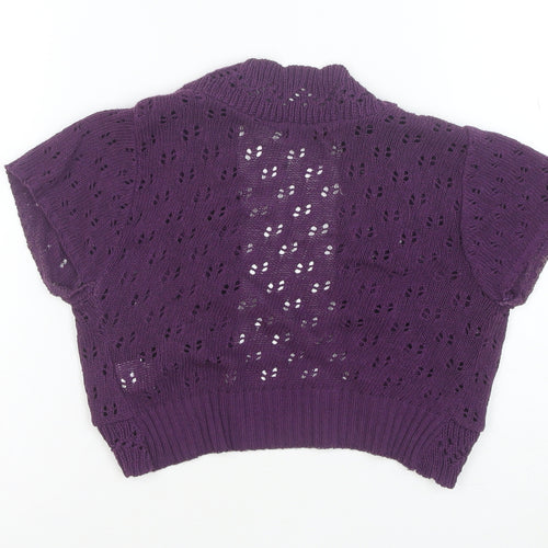 QED London Women's Purple Open Knit Short Sleeve Cardigan Size 10