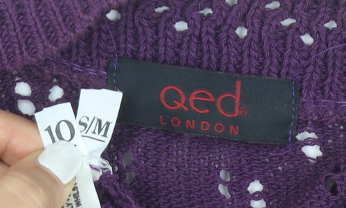 QED London Women's Purple Open Knit Short Sleeve Cardigan Size 10