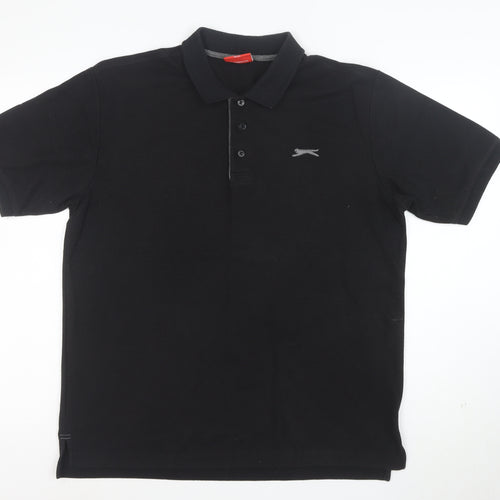 Slazenger Men's Black Cotton Polo Shirt Size L Short Sleeve