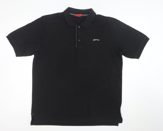 Slazenger Men's Black Cotton Polo Shirt Size L Short Sleeve