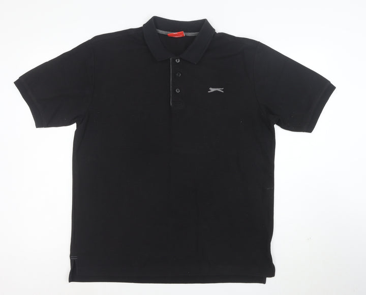Slazenger Men's Black Cotton Polo Shirt Size L Short Sleeve