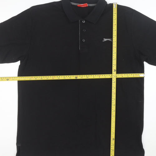 Slazenger Men's Black Cotton Polo Shirt Size L Short Sleeve