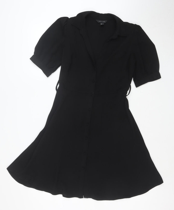 New Look Women's Black Size 8 Fit & Flare Knee Length Dress