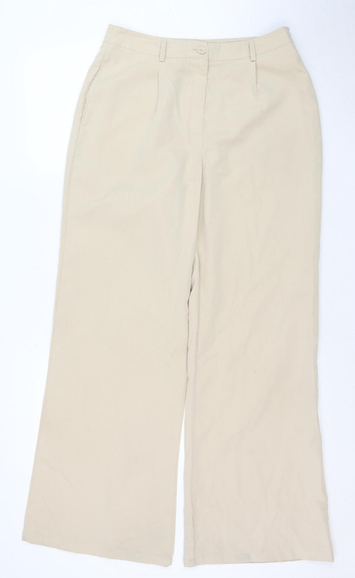 PrettyLittleThing Women’s Beige Wide-Leg Polyester Trousers Size 10