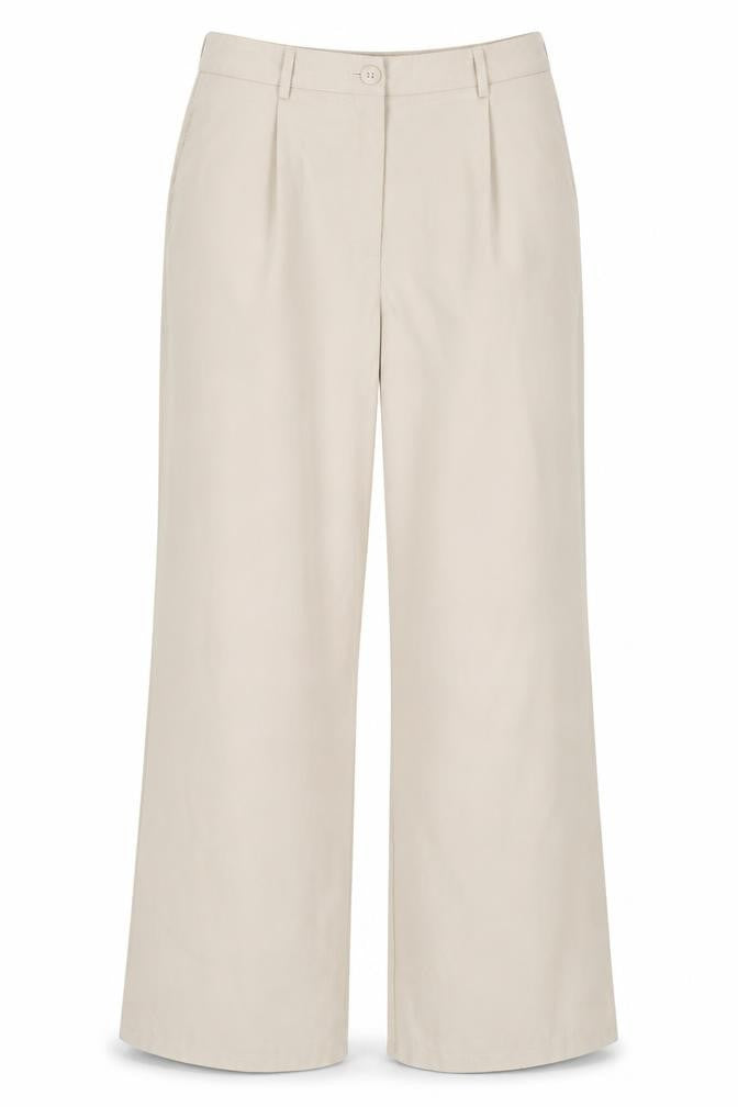Front view of PRETTYLITTLETHING Women’s Beige Wide-Leg Polyester Trousers, size UK 10