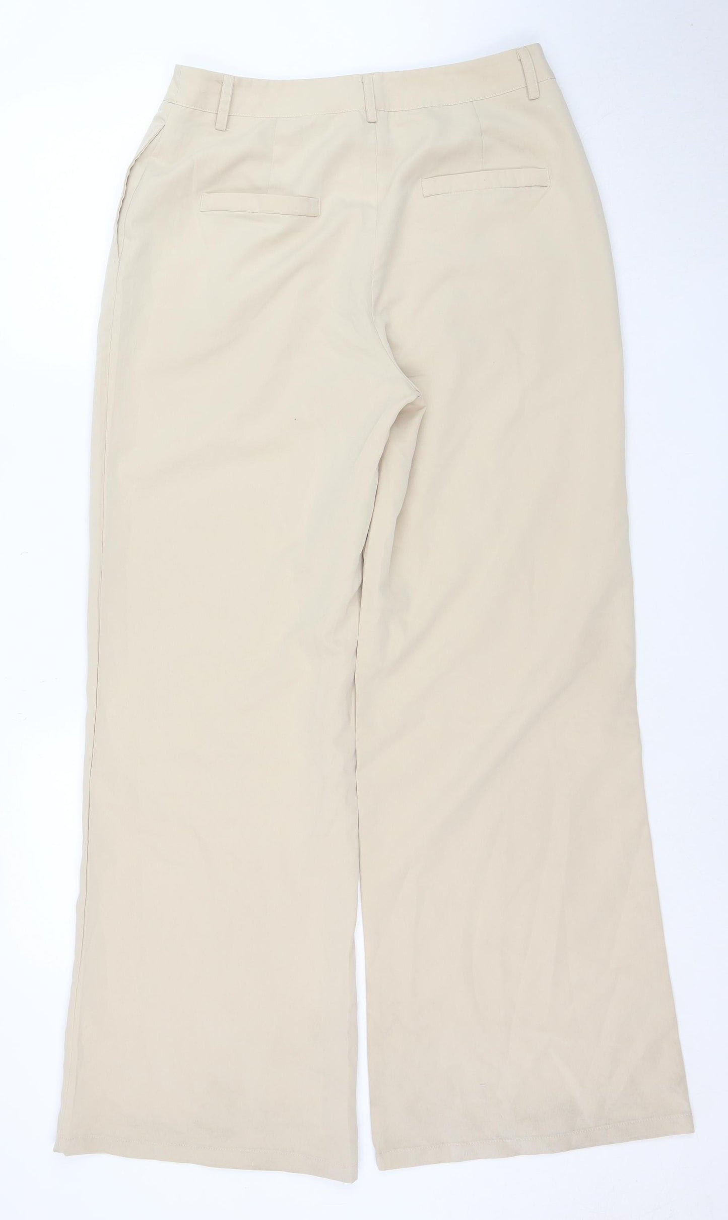 PrettyLittleThing Women’s Beige Wide-Leg Polyester Trousers Size 10