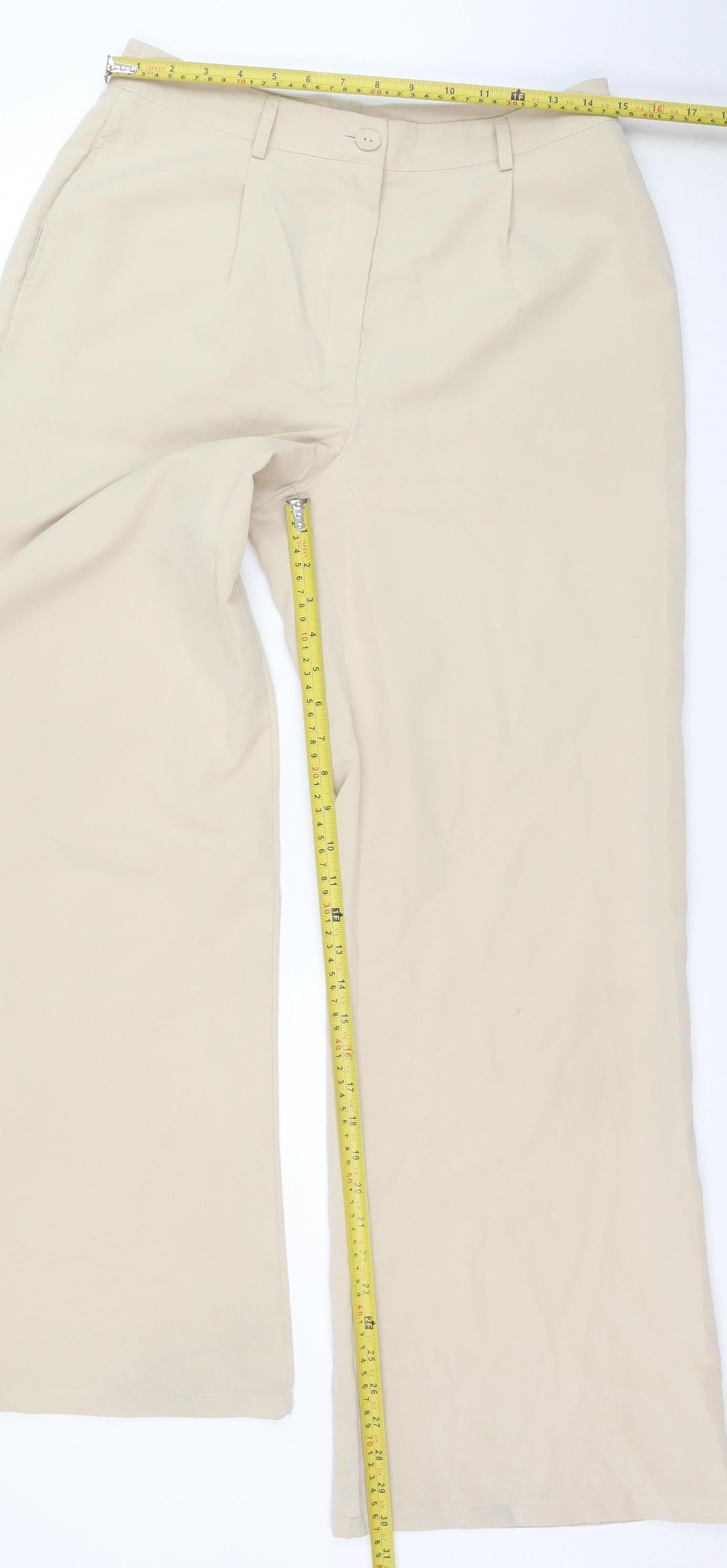 PrettyLittleThing Women’s Beige Wide-Leg Polyester Trousers Size 10