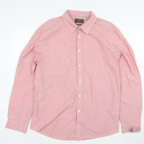 Marks and Spencer Men's Pink Button-Down Long Sleeve Cotton Shirt XL