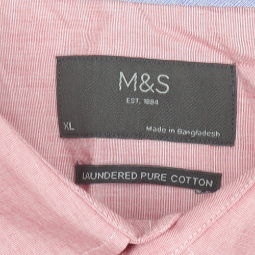 Marks and Spencer Men's Pink Button-Down Long Sleeve Cotton Shirt XL