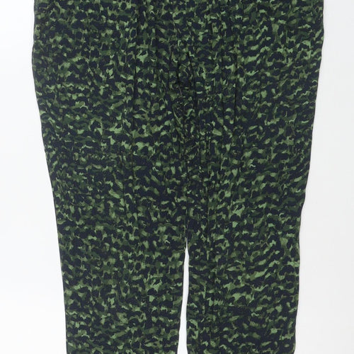 Marks and Spencer Womens Green Camouflage Viscose Jogger Trousers Size 12