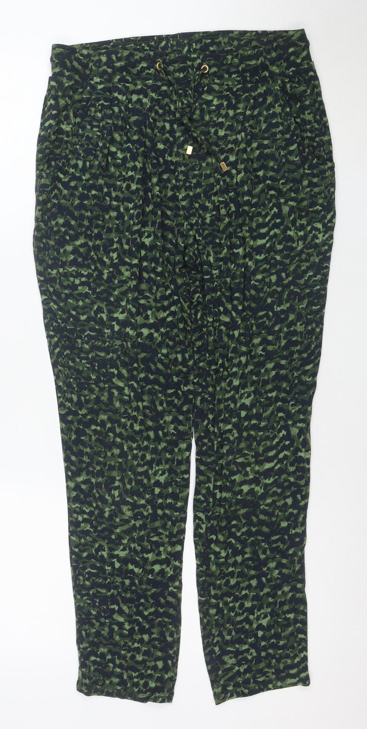 Marks and Spencer Womens Green Camouflage Viscose Jogger Trousers Size 12