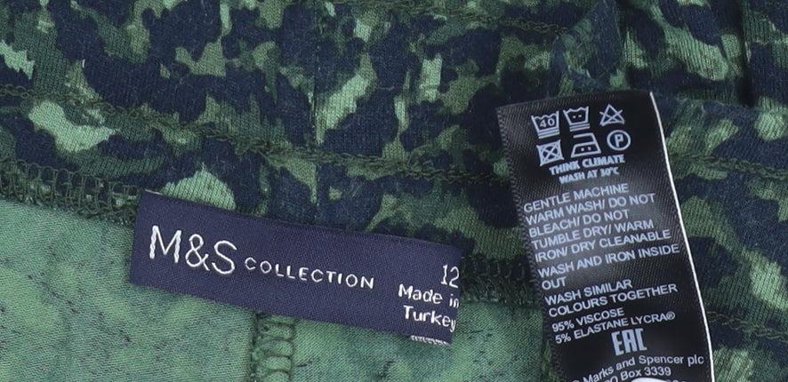 Marks and Spencer Womens Green Camouflage Viscose Jogger Trousers Size 12