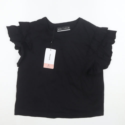 Lefties Womens Black Ruffle Short Sleeve Cotton T-Shirt Size S