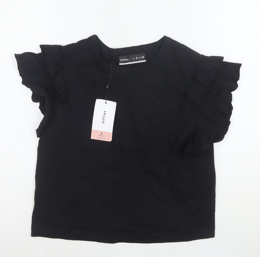 Lefties Womens Black Ruffle Short Sleeve Cotton T-Shirt Size S