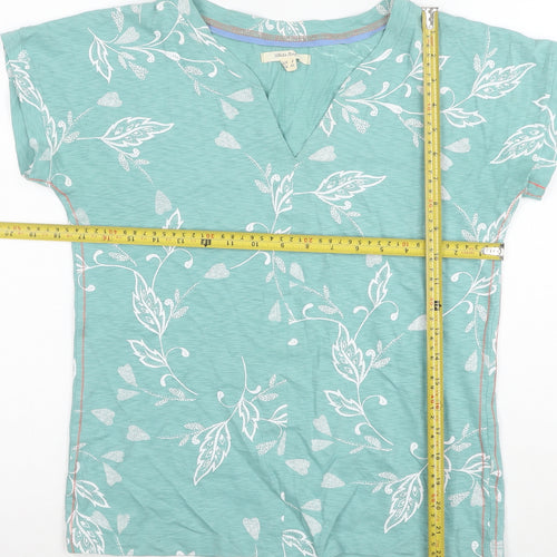 White Stuff Womens Green Floral V-Neck Cotton T-Shirt Size 8