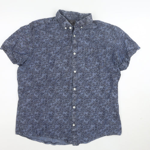 F&F Men’s Blue Cotton Short Sleeve Button-Up Shirt L