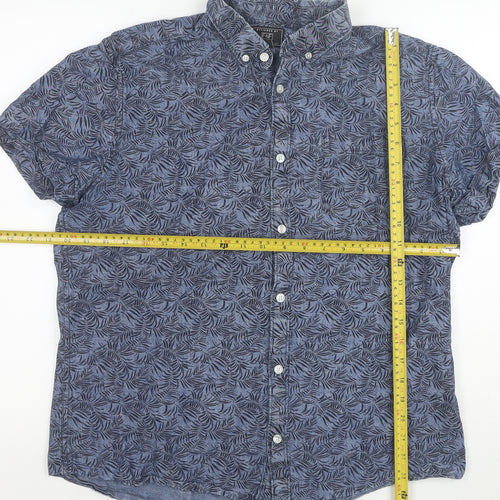 F&F Men’s Blue Cotton Short Sleeve Button-Up Shirt L