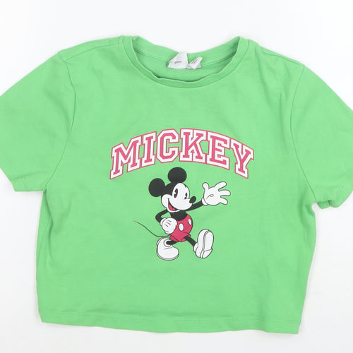 Disney Women’s Green Mickey Mouse Cropped T-Shirt Size M 12/14