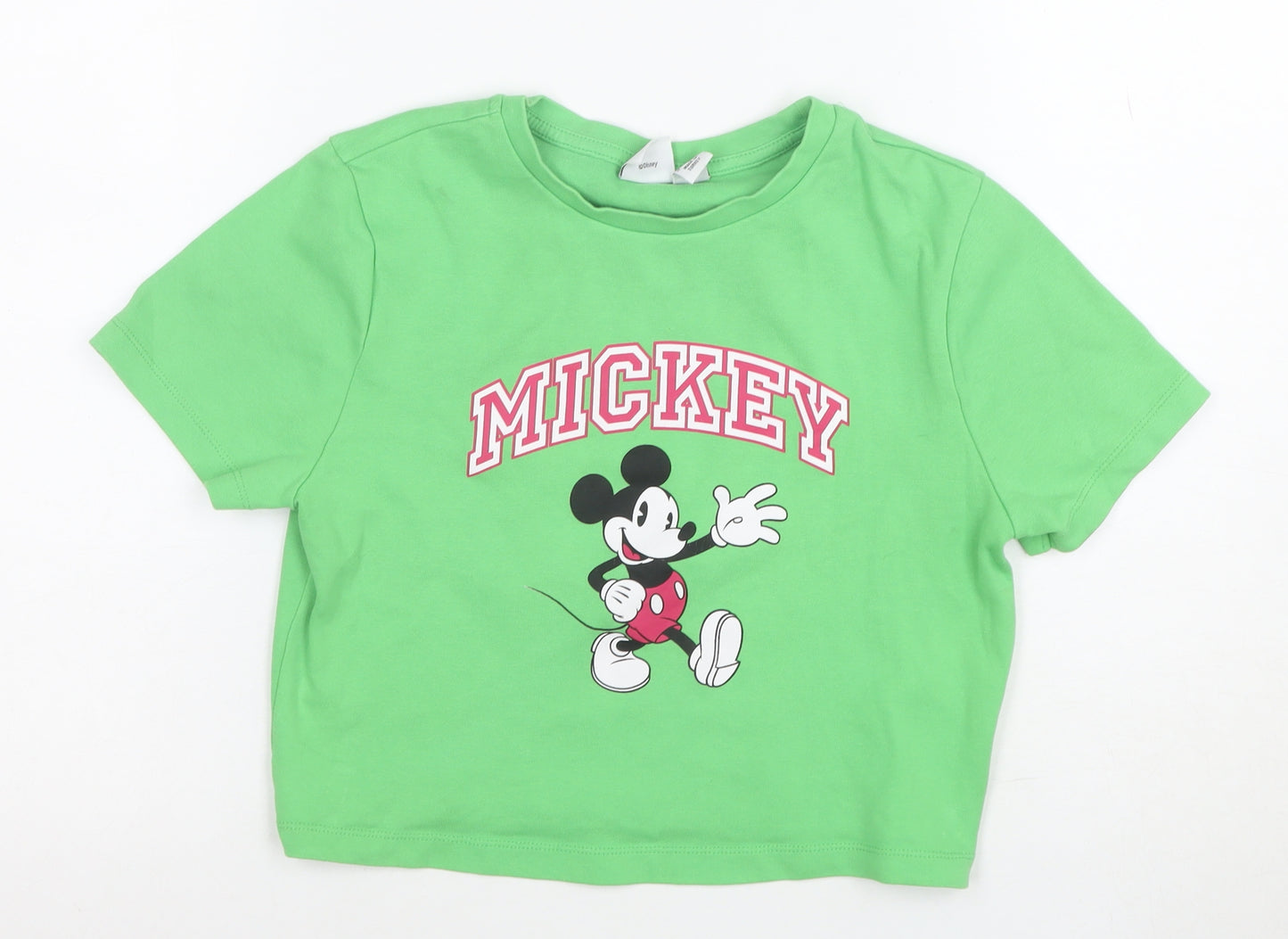 Disney Women’s Green Mickey Mouse Cropped T-Shirt Size M 12/14