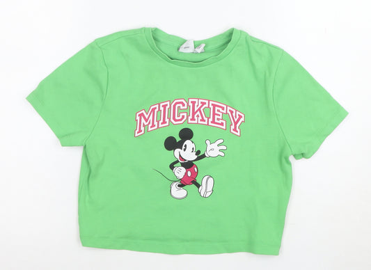 Disney Women’s Green Mickey Mouse Cropped T-Shirt Size M 12/14