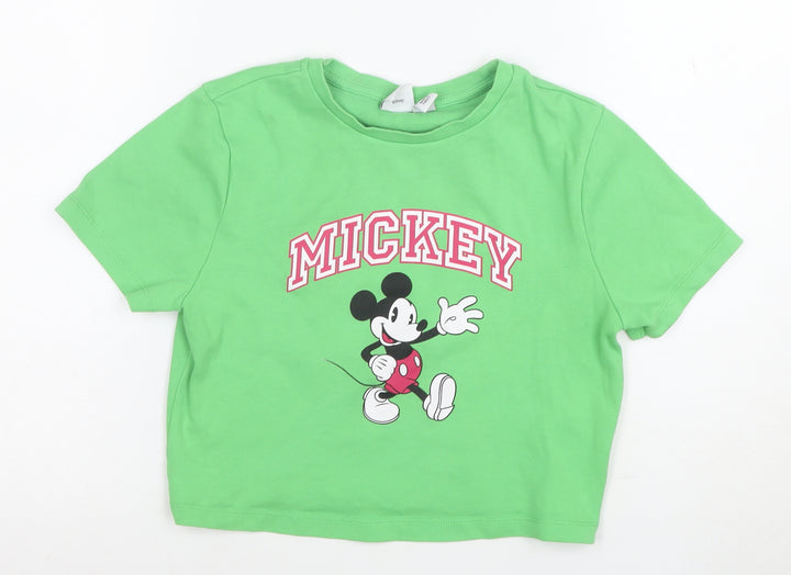 Disney Women’s Green Mickey Mouse Cropped T-Shirt Size M 12/14