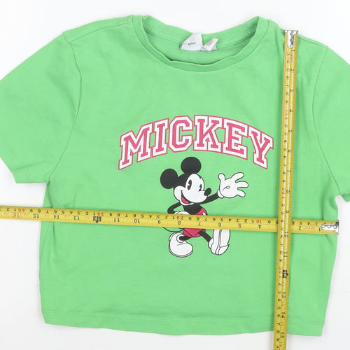 Disney Women’s Green Mickey Mouse Cropped T-Shirt Size M 12/14